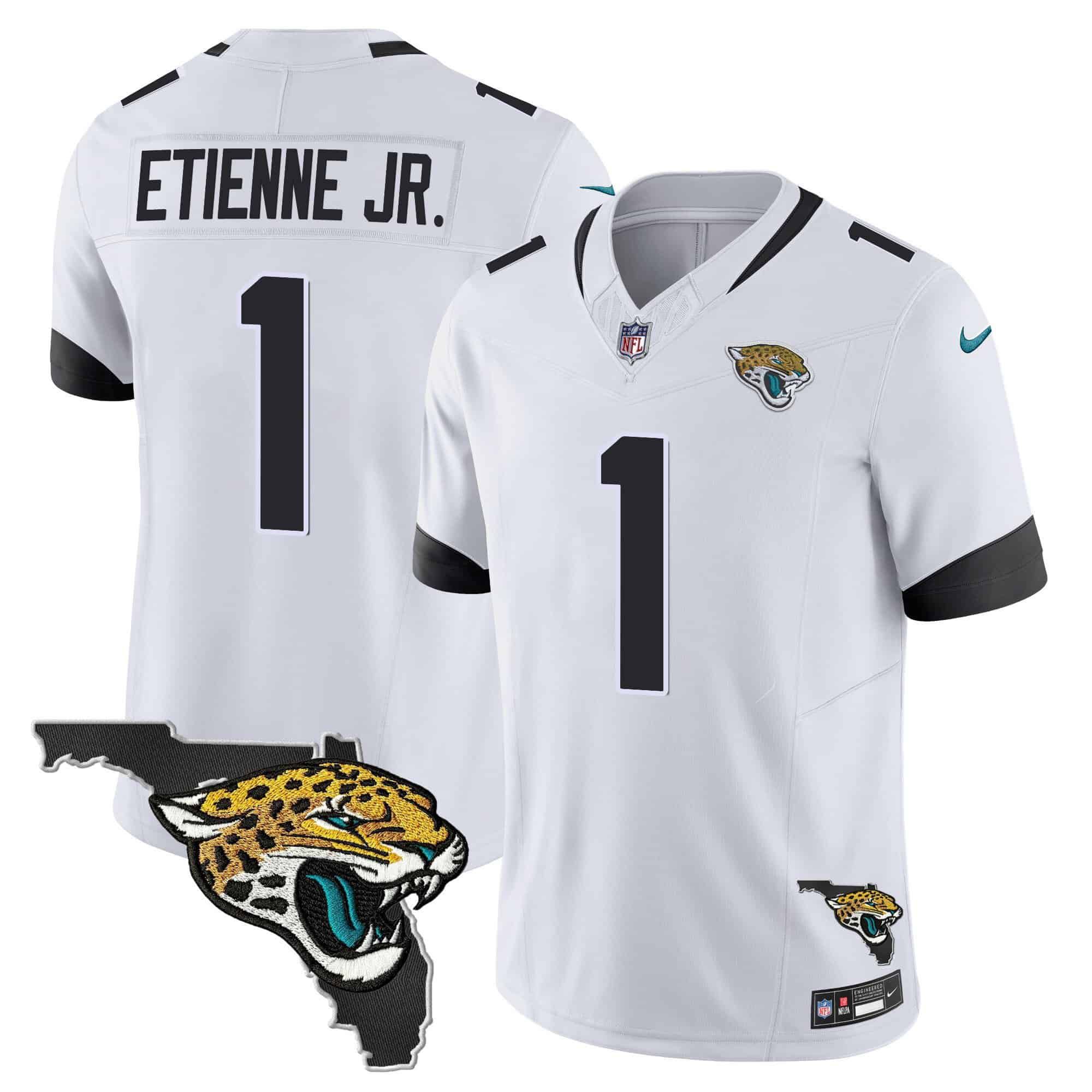 Men Jacksonville Jaguars #1 Etienne jr White 2024 Nike Florida Patch Vapor NFL Jersey